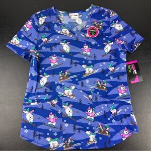 Scrubstar Women’s Scrup Top Size S Winter Themed Penguins Polar Bear Skiing